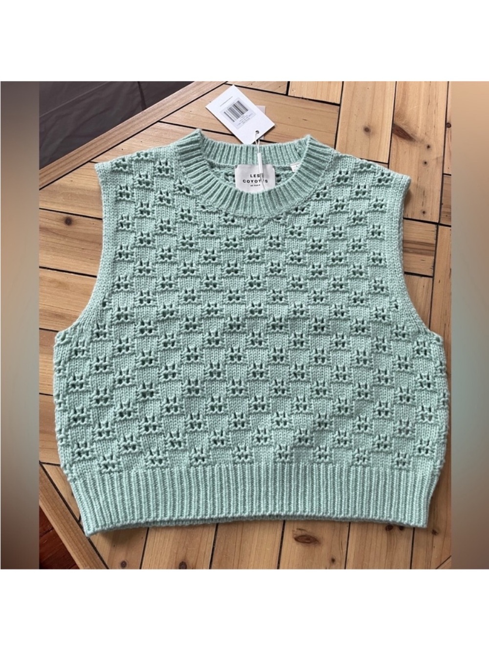 Les Coyotes De Paris Intarsia Crewneck knitted Vest. Size L.Mint color